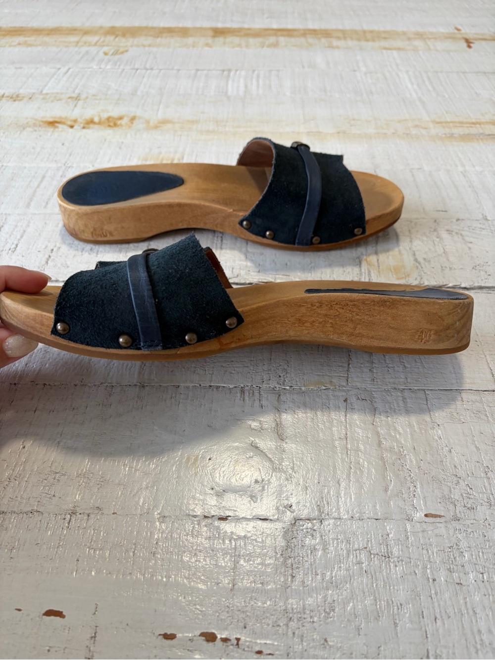 Sanita Clog Sandals EU size 40 US 8.5 9 Navy Blue Suede Slip On Wooden - Picture 8 of 15